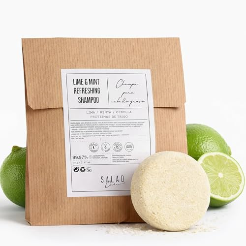 SALAD CODE Champú Sólido Natural Vegano - Para Cabello Graso - 99,97% Ingredientes Naturales - Sin Sulfatos Ni Siliconas - Lima y Menta - 30 a 40 Lavados - Shampoo Sólido Seborregulador
