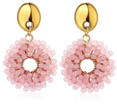 Boho Kristall Perlen Ohrringe Hängend für Damen Leichte Runde Statement Ohrringe Gold Elegant Modischer Schmuck für Alltag & Geschenk