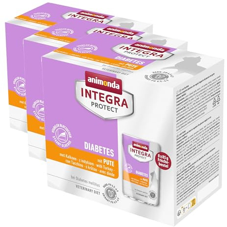 animonda Integra Protect Nourriture pour Chat diabète diététique en Sachet, Nourriture Humide en Cas de diabète sucré, avec Dinde, 8 x 85 g (Lot de 3)