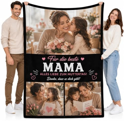 petellow Personalisierte Muttertagsgeschenke für Mama Decke mit Foto | Kuscheldecke Fotodecke mit Bildern Geschenke für Mama Oma Mutter zu Muttertag Frauen Mothers Day Gifts