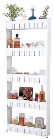 Lavish Home Slim Rolling Storage Cart, White, 21.5” x 5” x 52”
