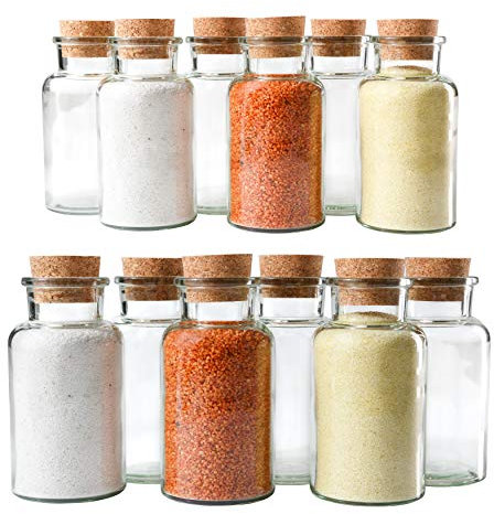 MamboCat 12er Set Gewürzgläser | Füllmenge 300 ml | Wiederverwendbare Glasdose + Korkverschluss | hochwertiges rundes Glas | Aufbewahrung von Tee Kräutern Gewürzen