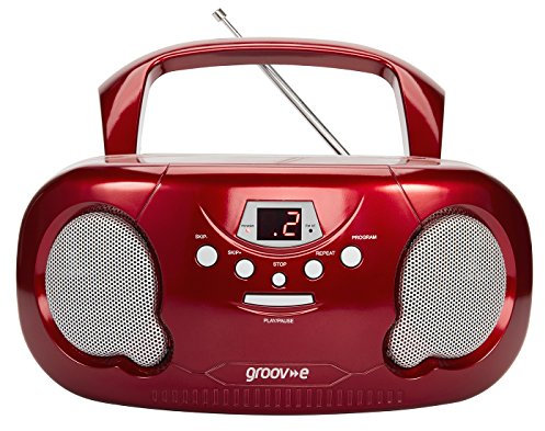 groov e Orginal Boombox - Portable CD Player with Radio, 3.5mm Aux Port, & Headphone Socket - LED Display, 2 x 1.2W Speakers - Battery or Mains Powered - Red