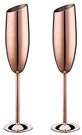 Stainless Steel Champagne Glass Cocktail Glass Red Wine Glass Wine Glass Martini Cup Goblet 210ML Set of 2 (Rose Gold)