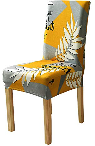 BCKAKQA Dining Chair Covers Grey Yellow Leaf Set of 6 Soft Stretch Spandex Removable Washable Chair Protectors for Dining Room Wedding Banquet Party Decor