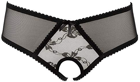 Orion Ouvert-Slip - verführerische Panty für Frauen, mit Öffnung im Schritt, floralen Spitzen-Details, verzierter Bund, figurbetont, schwarz