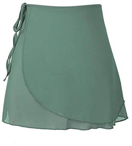 YiZYiF Mädchen Damen Ballettrock Tanz Rock aus Chiffon Latein Cha Cha Rumba Latin Rock Wickelrock Tanz Kostüm Mini Unterrock Grün E M