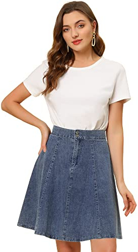 Allegra K Falda de Mezclilla Casual Acampanada de Cintura Alta para Mujer, Azul/Claro, XL