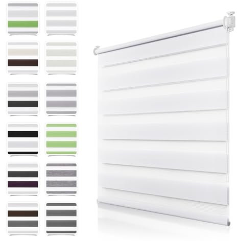 Doppelrollo Klemmfix ohne Bohren Weiß B60 x H200cm(Stoffbreite 55cm) Rollos für Fenster ohne Bohren & mit Bohren Duo Rollo Klemmrollo Zebrarollo Rollo Höhe Stufenlos Verstellbar & Kindersicherung