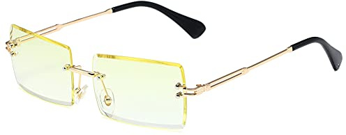 YUELUQU Retro Rimless Rectangle Sunglasses for Women Men Transparent Glasses Y2K Vintage Eyewear