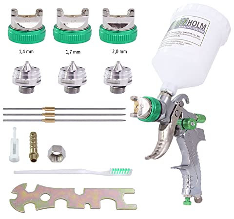 TRUTZHOLM HVLP Lackierpistole mit 3 Düsen 1,4mm 1,7mm 2mm 600 ml Becher Farbsprühsystem Druckluft Spritzpistole Set für Lacke und Lasuren