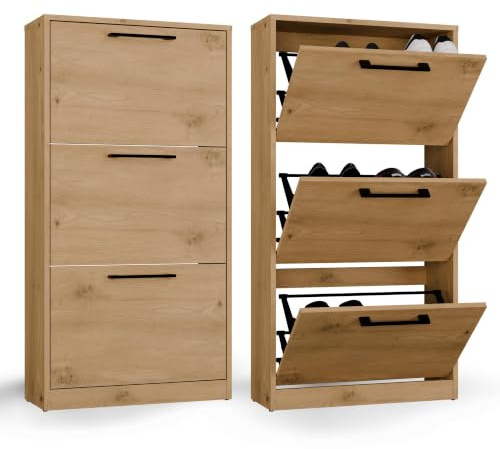 CDF Schuhschrank Paula | Farbe: Eiche Artisan | Ideal für Vorzimmer, Flur, Büro | Schuhaufbewahrung | Schuhregale | modern | offene Einlegenböden
