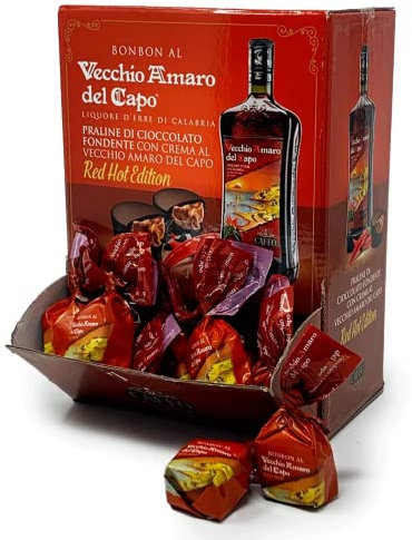 Caffo® | Vecchio Amaro del Capo® | Pralina Cioccolato Fondente Crema al Vecchio Amaro del Capo® Peperoncino - 1000 Gr | Bonbon Cioccolato Fondente (Circa 50 Praline)