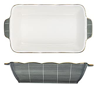 Lasagnera Piatto da forno in ceramica, porcellana 2 pezzi Bakeware rettangolare con doppio manico, teglia for cucinare e torta Cena, 9 pollici Teglie da Forno (Color : A)