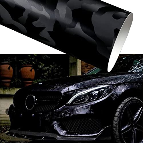 XhuangTech Camouflage Vinylfolie, Schwarz Camo Auto Vinyl Folie Rolle, Auto Styling Innenraum Karosserie Camouflage Auto Aufkleber Folie Aufkleber Luftfreigabe Blasenfrei (45 x 152 cm)