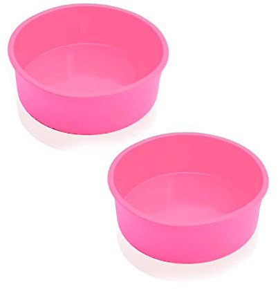 DHSWNNG Silikon Backformen, 20cm Rund Antihaft Kuchenform Silikon Tortenform Pink Backform Silikonform Backen für Schichtkuchen Käsekuchen Chiffonkuchen