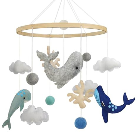 TROYSINC Mobil Baby Filz Wale Koralle Holz Meeres-Elemente Hängende Bettglocke Windspiel für Neugeborene Geschenk