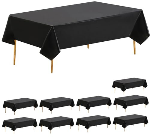 12 Stück Tischdecke Rechteckig Schwarz 137x274cm - Einweg Papierrolle Aus Kunststoff, Wasserdicht Und Ölbeständig - Für Party, Picknick, Geburtstag
