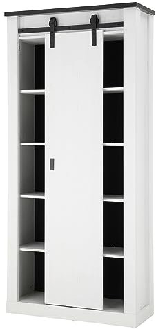 Garderobenschrank Flurschrank in weiß Pinie Holz und anthrazit/schwarz Schuhschrank Garderobenmöbel im industriellen Design Stove (Flurschrank)