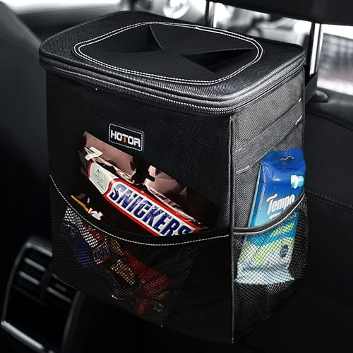 HOTOR Car Trash Bin, Compact Waterproof Organizer, 3-Gallon, Black | Multifunctional Car Accessory with Adjustable Straps & Magnetic Snaps for Interior Car Storage