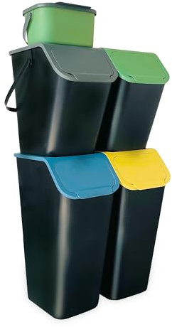 Go Practic Pattumiera da Cucina, Raccolta Differenziata Filtro Al Carbone Cucina, Set da 4 pezzi 25L, Secchiello Domestico,Cestino Per Rifiuti, Secchio per Immondizia, Casa Contenitori, + Filtri