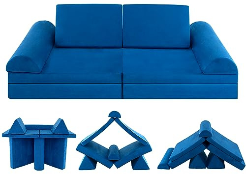COSTWAY Kids Play Couch, Modular Soft Foam Playset with Machine Washable Suede Cover, Fold Out Convertible Children Sofa Bed for Kidsroom Bedroom Living Room