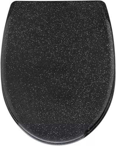 AAMEN Heavy Duty Black Glitter Toilet Seat - Resin Bathroom Accessory With Quick Release Hinge, Stylish Design - H42xW34