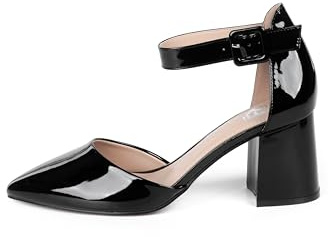 Rio Fiore dampumps, svart/vit/grå/blå/beige/taupe/grön/fuchsia/lila/röd, 7,5 cm blockklack, bekväma pumps med remmar, mjuk mockaimitation/konstläder, rempumps, H1877-A0142, Svart lackläder, 40 EU smal