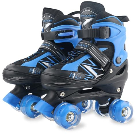 Patines para niños y niñas, Ajustables en 4 tamaños para niños y Principiantes con Ruedas iluminadas, Patines de Ruedas Negro y Azul para Deportes (Grande_36-40 EU)