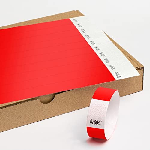 Einlassbänder aus Tyvek ohne Aufdruck 500 Stück - 19x255 mm Rot | Events & Party Eintrittsbänder - starke Klebstoffbindung -Selbstklebend und Wasserdicht Festival Armbänder - Club Bänder