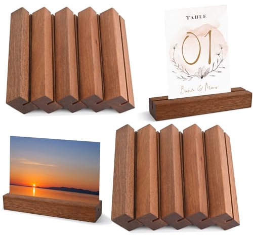 10 Stück Kartenhalter Holz, Ebenholz Ständer als Tischkartenhalter, Menükartenhalter, Fotohalter, Postkartenhalter, Preisschilder Aufsteller, für Hochzeiten, Restaurants, Bankette und Partys
