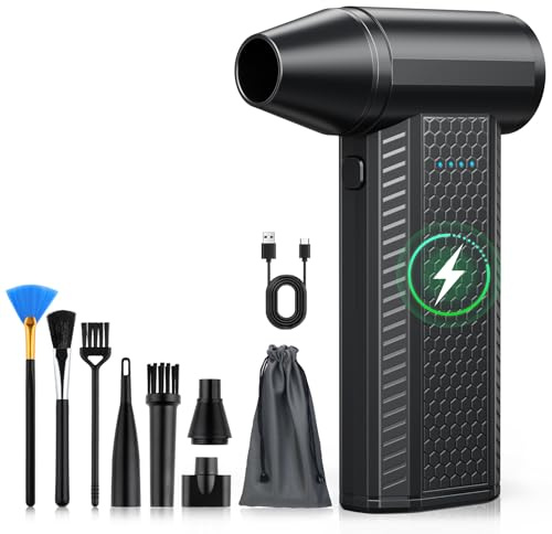 FOURQ Compressed Air Duster-130000RPM Super Power Cordless Air Duster, 4-Gear Adjustable Mini Blower 4000mAh, for Computer, Keyboard, House, Outdoor and Car (Black)