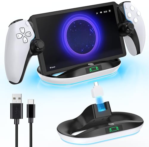 Support de Charge pour Lecteur à Distance PS Portal, Station de Charge Portable PS avec 9 Modes LED, Chargeur de Support PS, Station d’Accueil Portal avec Connecteur Magnétique, Socle Portable PS