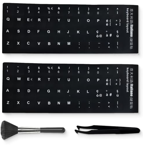 Pegatinas para Teclado Italiano de Repuesto, Letras Blancas, Adecuadas para Cualquier Teclado Estándar de Computadora Portátil, 2 Pcs