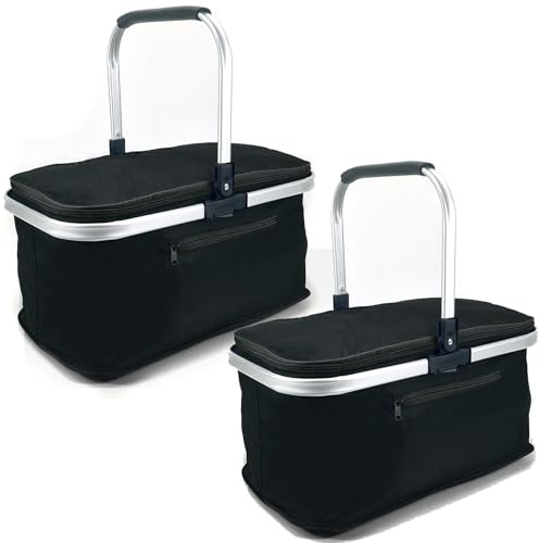 2 Stück KÜHL EINKAUFSKORB Thermo mit Deckel Kühlkorb Faltkorb Kühltasche Korb Thermokorb Kühlbox Isoliertasche SCHWARZ