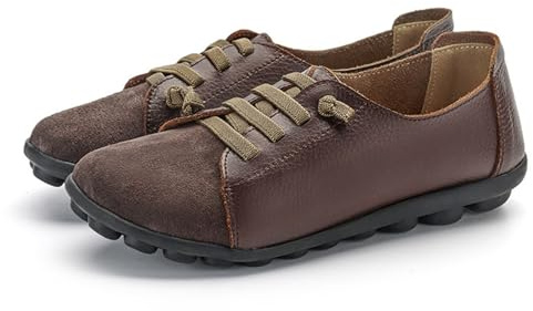 Mocasines Mujer Cómodos Zapatos Sin Cordones Piel Ligero Zapatos Náuticos para Conducir Caminar Zapatilla Casual, 38, Marrón