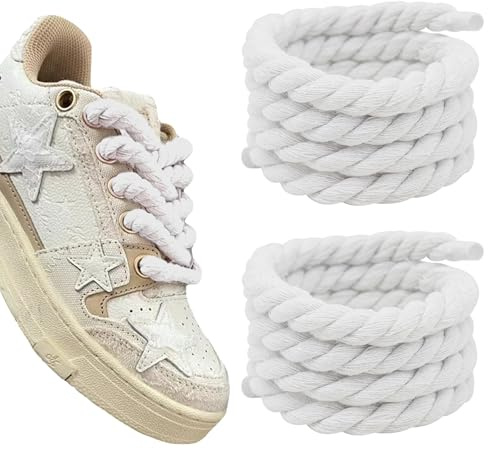MAEXUS 1 par de cordones gruesos, cordones de cuerda de 8 mm, color blanco, 150 cm, redondos, cordones de cuerda para Air Force 1/zapatos de entrenamiento/zapatillas de running/zapatos