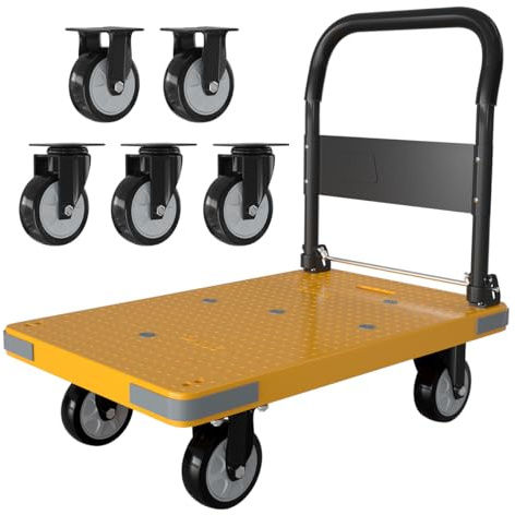 WUD Push Cart, Folding Mobile Platform Trolley,Thickened and Reinforced, 360° Swivel Wheels,28.3 “L x 18.9 ”W, 660 lb. Yellow Dolly cart with Wheels