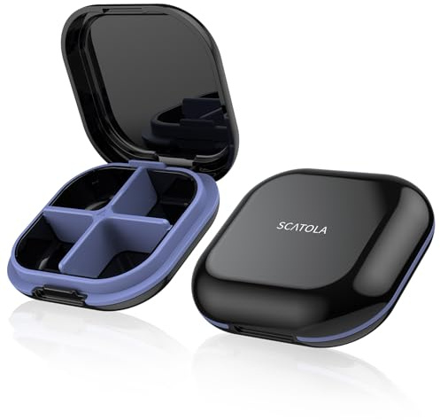 Daily Pill Organizer 4 Compartments, Small Pill Box Portable Travel Pill Case, Mini Pill Container for Purse Pocket, Compact Travel Medicine Organizer for Vitamin, Cod Liver Oil, Supplement