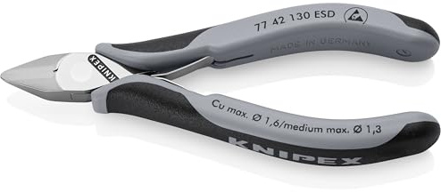 KNIPEX Elektronik-Seitenschneider ESD mit durchgestecktem Gelenk mit Mehrkomponenten-Hüllen 130 mm, 77 42 130 ESD