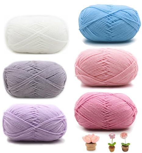 Häkelgarn, 6 Stück Strick und Häkelgarn, 50g Baumwollgarn für Häkelarbeiten, Handstrickgarn Set, Enthält Milchbaumwollgarn, Garn Baumwolle zum Häkeln, für Häkeln und Kunsthandwerk, 6 Farben