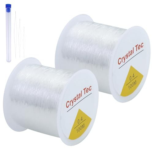 2 Spule Gummiband für Armbänder, 0.4mm 100m Elastisches Band für Armbänder, Transparente Perlen Faden, Schnur für Armbänder, Gummifaden für Armbänder, Schmuckfaden für Perlenschmuck Armbänder Basteln