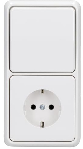 JUNG Serie CD Wechselschalter + SCHUKO Steckdose Set Alpinweiß | mit CD590WW Wippe für Schalter/Taster, 506U Wippschalter Universal, CD1520WW SCHUKO Steckdose, CD582WW Rahmen 2-fach