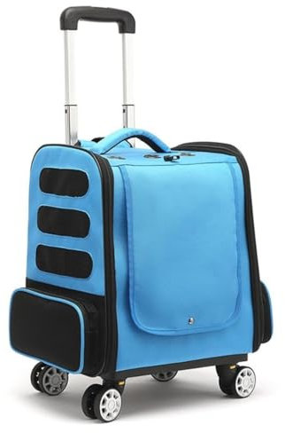 RRXEOUU Chariot de Transport pour Animaux de Compagnie avec roulettes pivotantes, Sac à Dos pour Animaux de Compagnie, boîte Respirante pour Chien, Caisse pour Chat(Blue)
