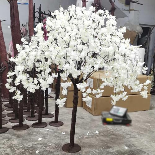 Árbol de cerezo artificial con flores blancas de 150 cm de alto para interiores y exteriores, hogar, oficina, fiesta, centro de mesa, boda