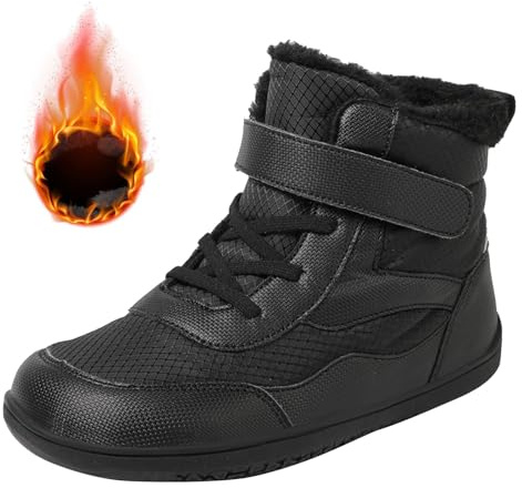 SRTUMEY Girls Boys Barefoot Boots Shoes Kids Waterproof Ankle Winter Snow Boots Wide Toe Box Kids Barefoot Winter Boots Non-Slip, Warm Fit Size 10