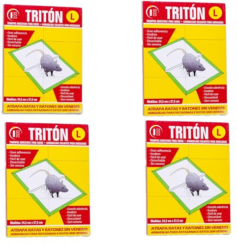 IMPEX EUROPA Pack 4 Unidades Triton Trampa Adhesiva para Ratas y Ratones. Listo para Usar. Sin Veneno. Sin Olor.