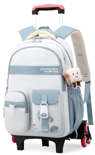 Amythe Sac à Dos à Roulettes pour Filles, Cartable a Roulette pour Filles de L'école Primaire et Collège, Sac d'école avec Chariot Amovible pour Adolescent, 6 Roues,Bleu