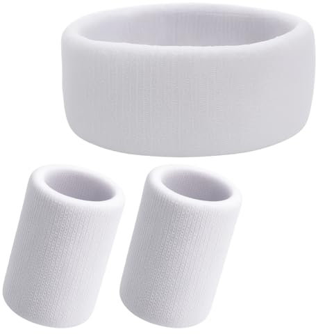 3-teiliges Sportschweißband-Set für Damen und Herren, enthält ein dehnbares Sport-Stirnband und zwei Handgelenk-Schweißbänder, feuchtigkeitsableitendes Baumwollmischgewebe, atmungsaktiv, langlebig und