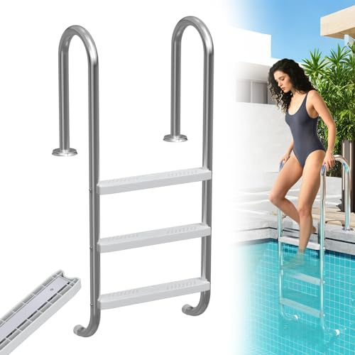 LZQ Échelle de piscine en acier inoxydable - Avec 3 marches antidérapantes - Charge maximale : 150 kg - Escalier de piscine avec sécurité antidérapante - Échelle d'entrée pour piscine et piscine - 132